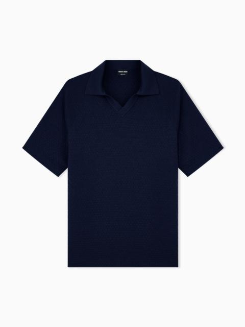 GIORGIO ARMANI KNIT POLO REGULAR FIT VIRGIN WOOL WITH MICRO RHOMBUS RELIEF