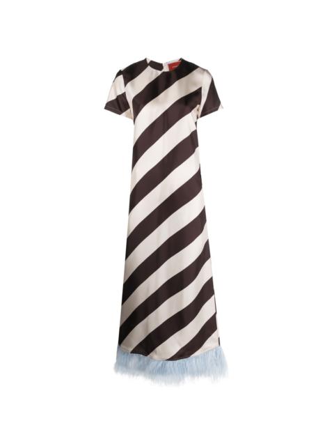 Swing feather-trim striped maxi dress
