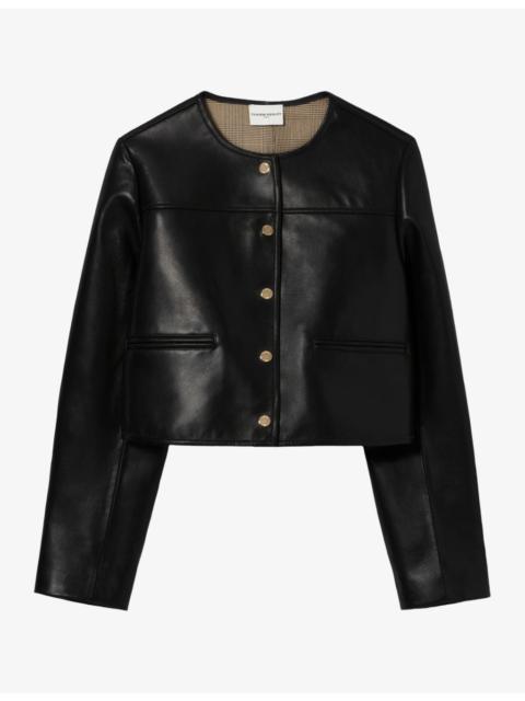 Claudie Pierlot Boxy Round-Neck Leather Jacket