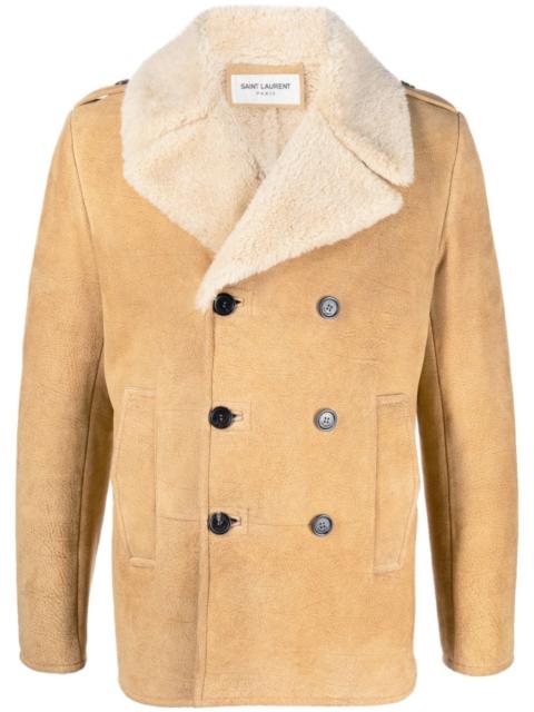 SAINT LAURENT double-breasted shearling pea coat
