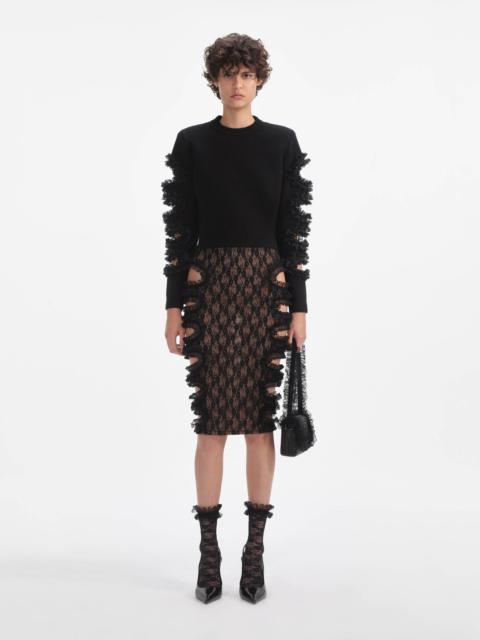 self-portrait Black Lace Cut Out Midi Skirt