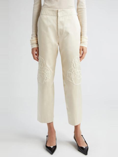 Cheval Floral Embroidered Crop Satin Straight Leg Pants