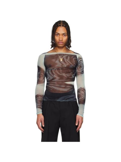 Jean Paul Gaultier Blue & Gray 'The Gray Blurry Roses' Top