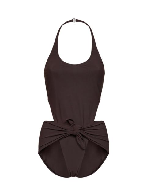 Alaïa Chocolate jersey one-piece swimsuit with knot and cut-outs