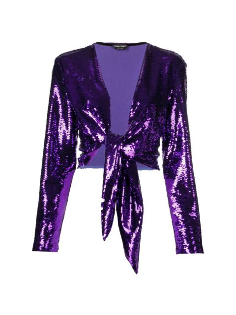 tie-fastening sequinned blouse