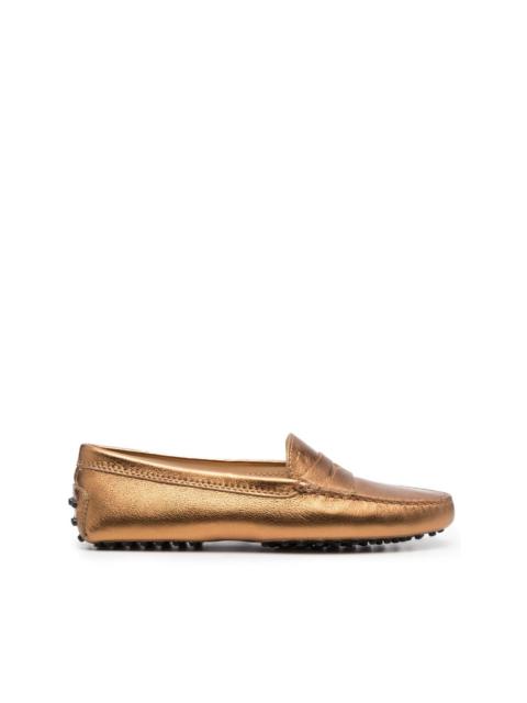 metallic-finish leather loafers