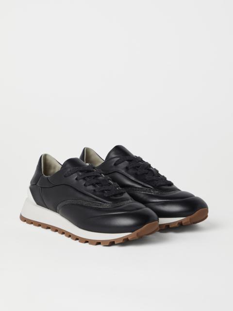 Brunello Cucinelli Nappa leather runners with precious stripe detail