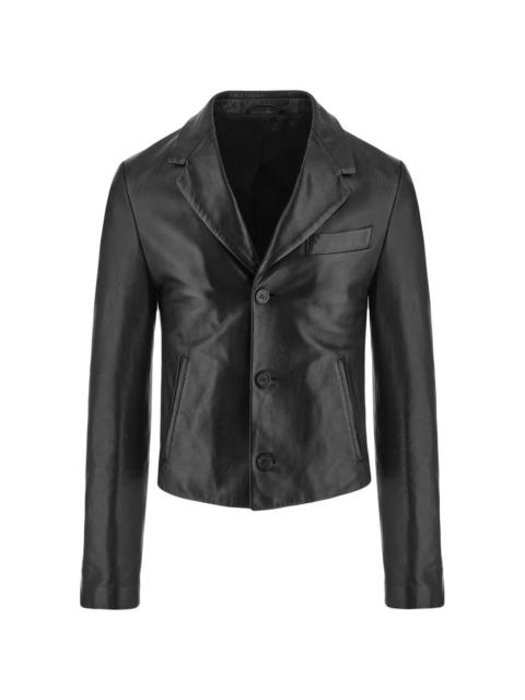 slim-cut single-breasted leather blazer
