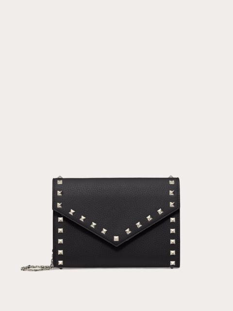 Valentino Rockstud Grainy Calfskin Wallet with Chain Strap
