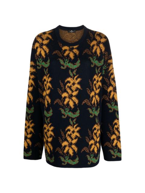 floral-intarsia virgin-wool jumper