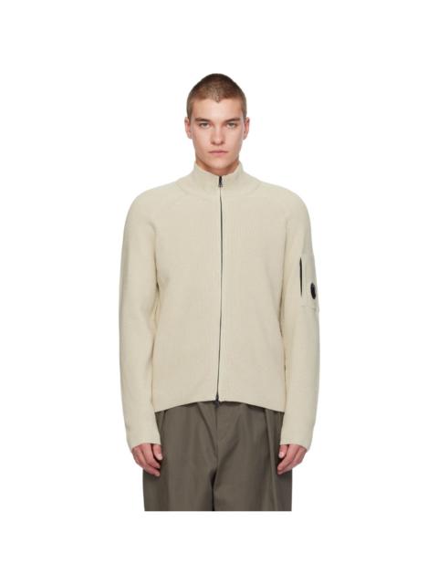 C.P. Company Beige Waffle Knit Cotton Zip Lens Jacket