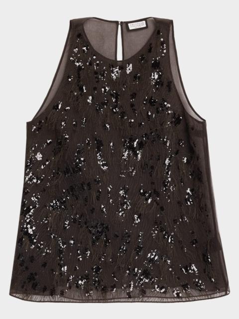 Brunello Cucinelli Animalier Embroidered Silk Tank Top