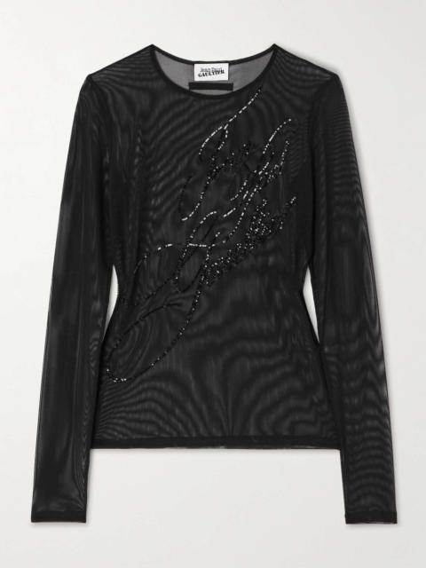Sequin-embellished mesh top Black