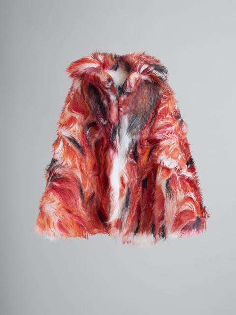 Marni RED LONG HAIR FLARED COAT
