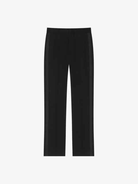 SLIM FIT TAILORED PANTS IN WOOL WITH SATIN DETAILS