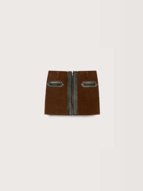 Marni BROWN CRUST LEATHER MINI SKIRT WITH ZIP FRONT
