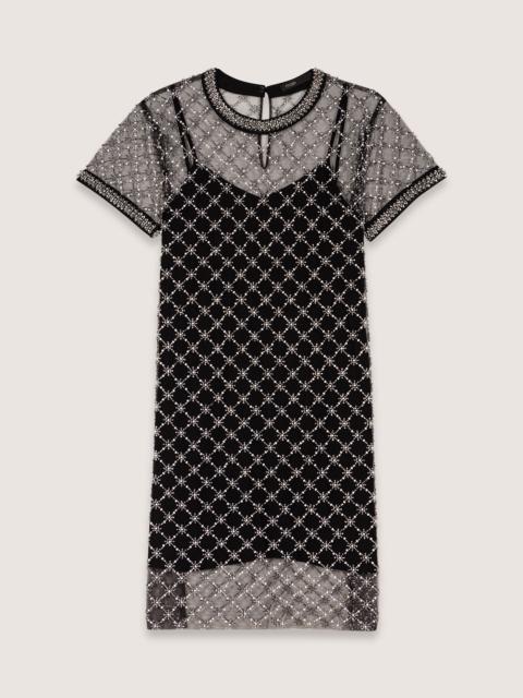 maje Mini embroidered tulle dress