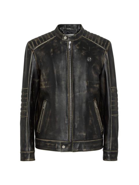 PHILIPP PLEIN distressed leather moto jacket