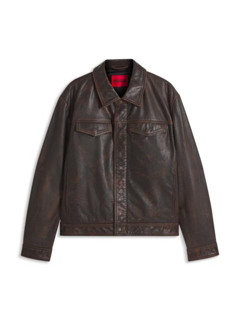 HUGO REGULAR-FIT LEATHER JACKET WITH CHEST POCKETS