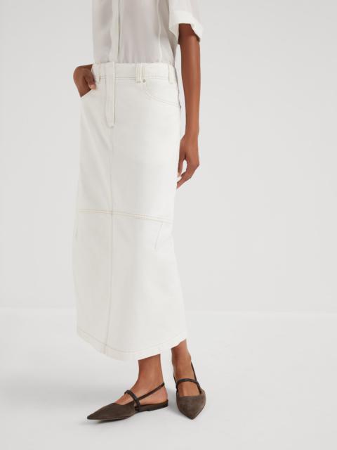 Brunello Cucinelli Dyed comfort soft denim curved midi skirt