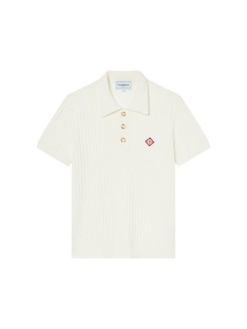 Cotton Blend Boucle Knit Polo