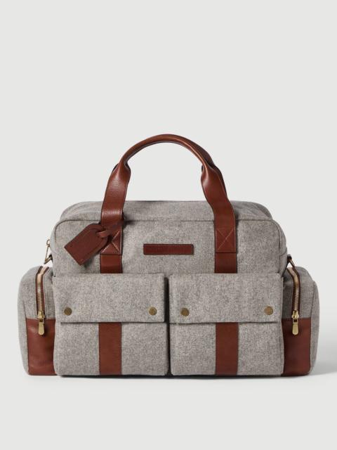 Brunello Cucinelli Virgin wool, alpaca and cashmere flannel leisure bag with grained calfskin inserts