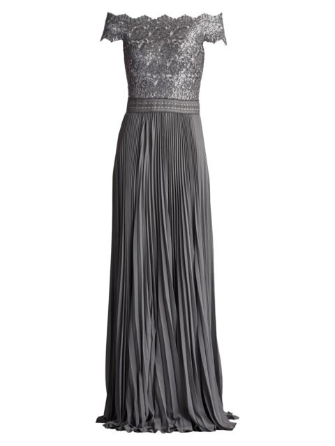 TADASHI SHOJI Women's Sequin Corded Lace Pleated Chiffon Gown - Mist