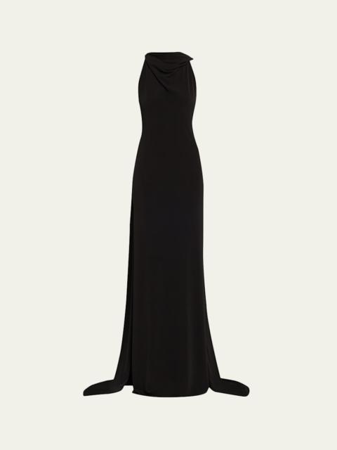 BRANDON MAXWELL Presley High-Neck Sleeveless Cape Gown