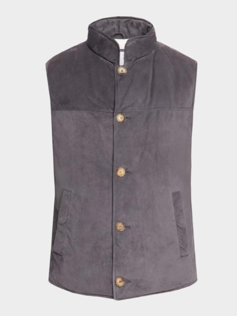 Brunello Cucinelli Men's Button-Front Suede Vest