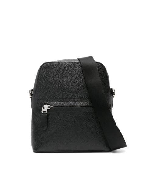 Santoni logo-debossed leather messenger bag