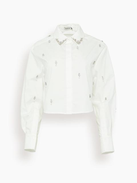 SIMKHAI Renata Embellished Cropped Button Down Shirt in White
