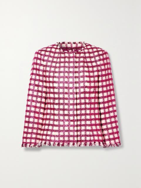 Oscar de la Renta Frayed Checked Metallic Wool-blend Tweed Jacket