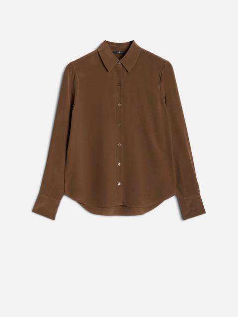 7 For All Mankind Long Sleeve Silk Blouse in Cocoa