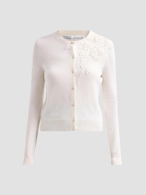 Oscar de la Renta Women's Threadwork Embroidered Crysanthemum Cardigan - Ivory