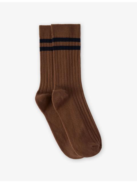 WHISTLES Striped Ribbed Cotton-Blend Socks