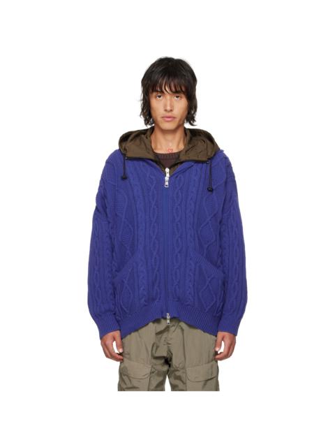 ROBYN LYNCH Blue Oversized Cable-Knit Hoodie