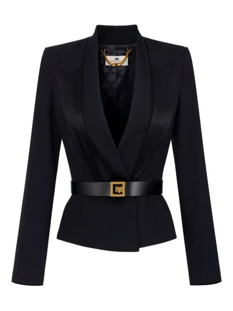 ELISABETTA FRANCHI satin-lapels belted blazer