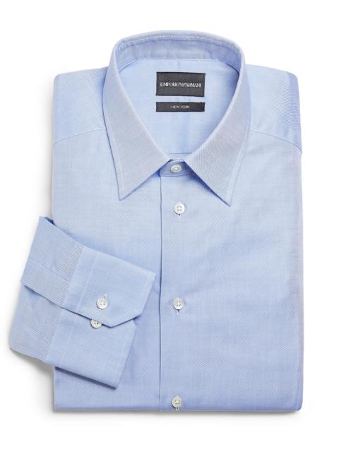 EMPORIO ARMANI Men's Birdseye Solid Cotton Shirt - Medium Blue