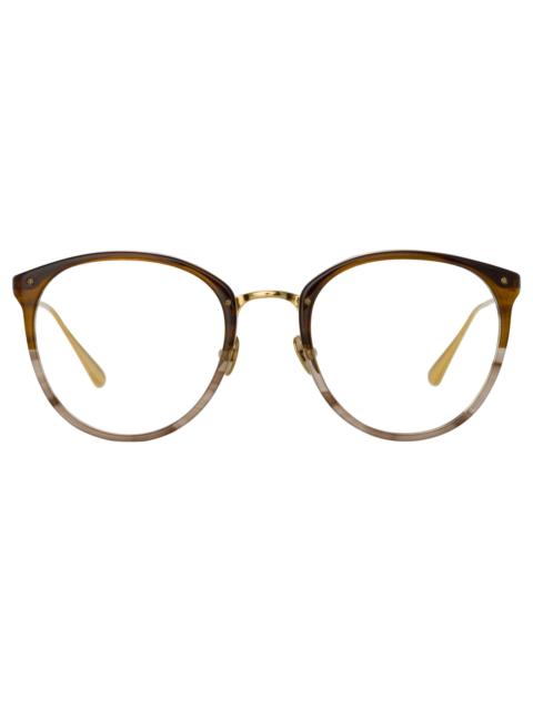 LINDA FARROW MEN'S CALTHORPE OVAL OPTICAL FRAME IN CARAMEL HORN
