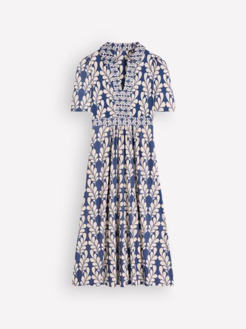 BODEN Heidi Jersey Midi Tea Dress-Denim Blue, Delicate Trail