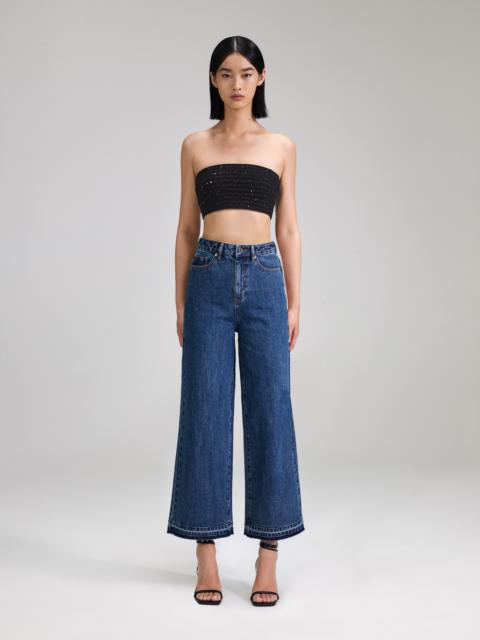 self-portrait Blue Denim Cropped High Rise Trouser