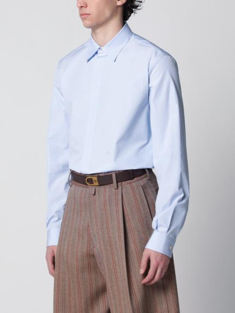 Valentino Light blue fil-à-fil cotton shirt with VLogo embroidery
