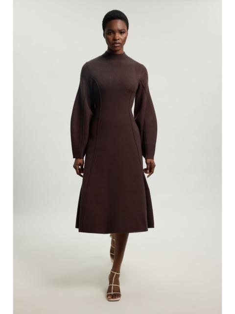 KAREN MILLEN Wool Look Rounded Sleeve High Neck Knit Midi Dress