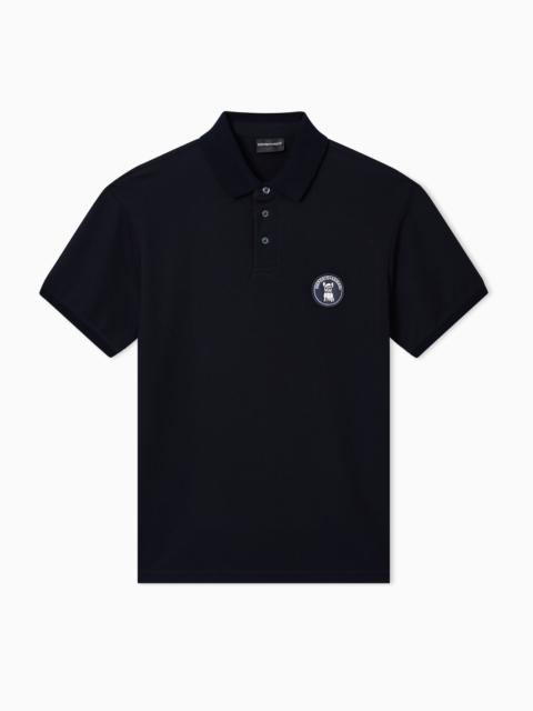 EMPORIO ARMANI EMBROIDERED EAGLE STRETCH PIQUÉ POLO SHIRT