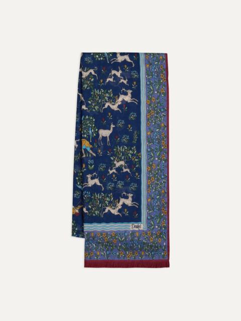 Drake's Navy Archival Animals Print Wool-Silk Scarf