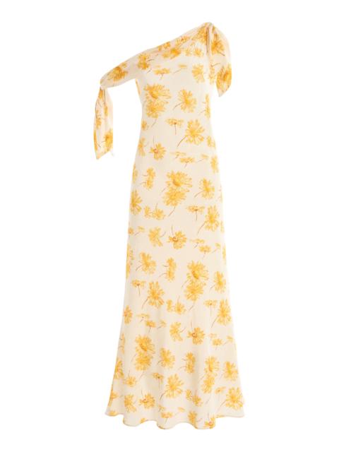 RODARTE Moiré Daisy Silk-Crepe Midi Dress white