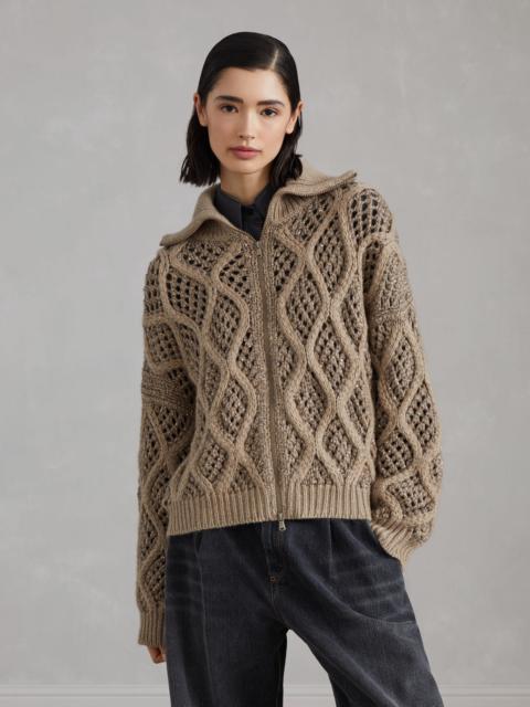 Cashmere Feather yarn dazzling net & cable cardigan