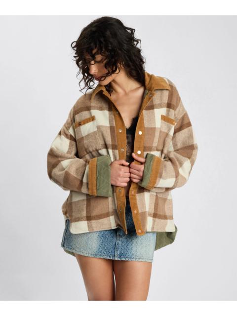 ONE TEASPOON Vintage Padded Oversized Fleece Jacket - Tan Check
