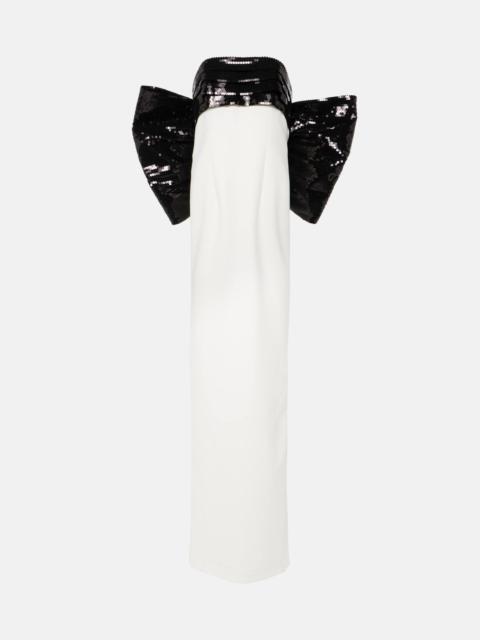 MÔNOT Sequined bow-detail off-shoulder gown