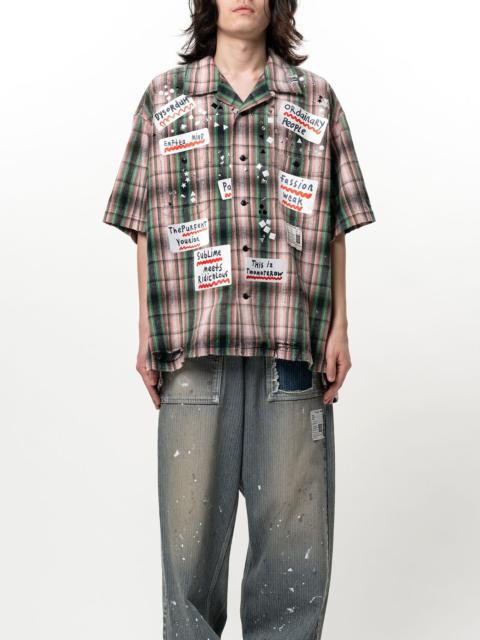 Maison MIHARAYASUHIRO Embellished Sticker Short Sleeve Check Shirt